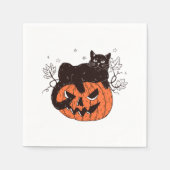 Black Cat On Pumpkin Gesicht Halloween Kostüm Spoo Serviette (Vorderseite)