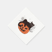 Black Cat On Pumpkin Gesicht Halloween Kostüm Spoo Serviette (Ecke)