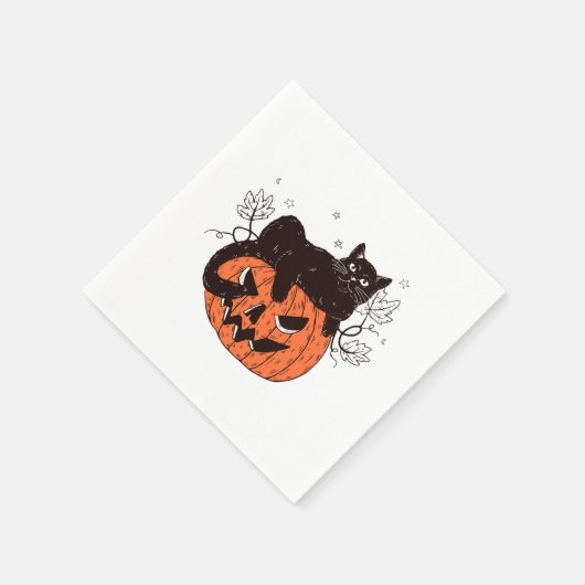 Black Cat On Pumpkin Gesicht Halloween Kostüm Spoo Serviette (Ecke)