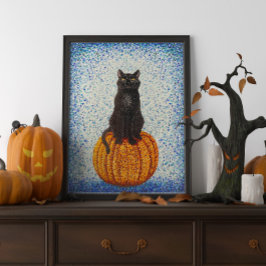 Black Cat on Pumpkin Halloween Poster