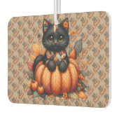 Black Cat on Pumpkin mit Herbst Quilt Muster Autolufterfrischer (Links)