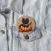 Black Cat on Pumpkin mit Herbst Quilt Muster Button (Beispiel)