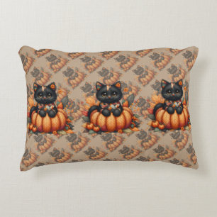 Black Cat on Pumpkin mit Herbst Quilt Muster Dekokissen