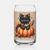 Black Cat on Pumpkin mit Herbst Quilt Muster Dosenglas (Vorderseite)
