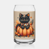 Black Cat on Pumpkin mit Herbst Quilt Muster Dosenglas (Rückseite)