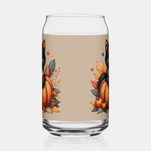 Black Cat on Pumpkin mit Herbst Quilt Muster Dosenglas (Rechts)