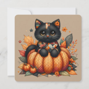 Black Cat on Pumpkin mit Herbst Quilt Muster Einladung