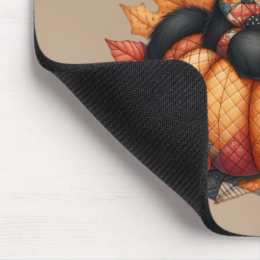 Black Cat on Pumpkin mit Herbst Quilt Muster Mousepad (Ecke)