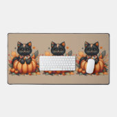 Black Cat on Pumpkin mit Herbst Quilt Muster Schreibtischunterlage (Tastatur & Maus)