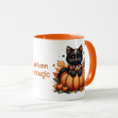 Black Cat on Pumpkin mit Herbst Quilt Muster Tasse (VorderseiteRechts)
