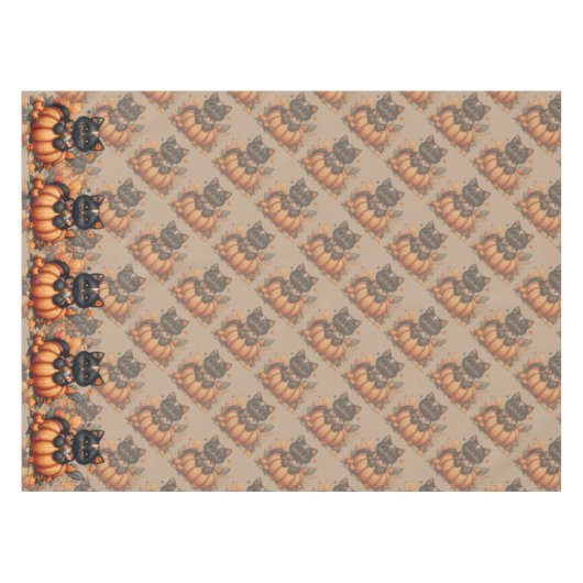 Black Cat on Pumpkin mit Herbst Quilt Muster Tischdecke (Vorderseite (Horizontal))