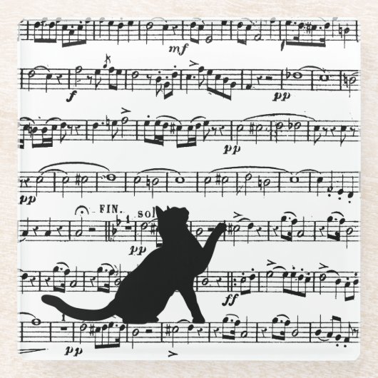 Black Cat On Sheet Music Glasuntersetzer (Vorderseite)