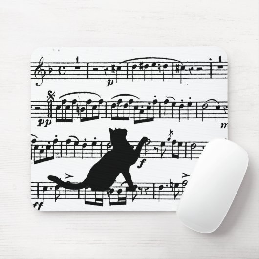 Black Cat On Sheet Music Mousepad (Mit Mouse)