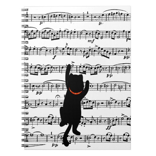 Black Cat On Sheet Music Notizblock (Vorderseite)