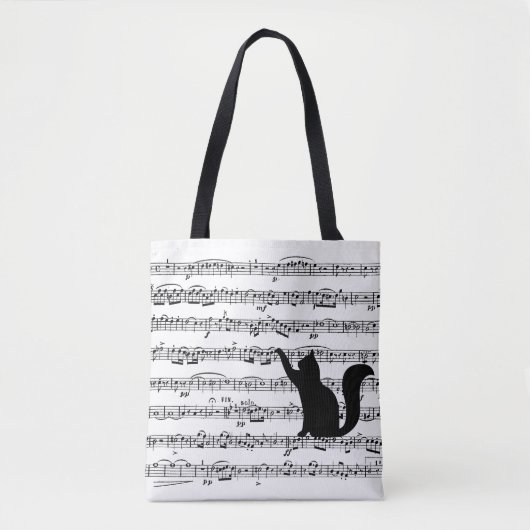 Black Cat On Sheet Music Tasche (Vorderseite)