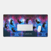 Black Cat on Space mit Individuelle Name Schreibtischunterlage (Tastatur & Maus)