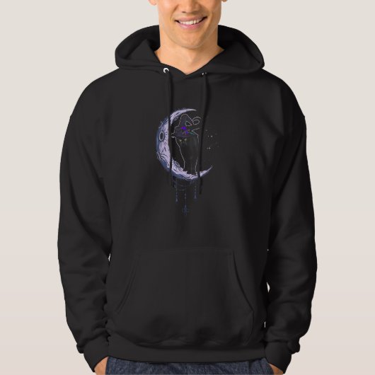 Black Cat On The Purple Moon With Hat Witch Hallow Hoodie (Vorderseite)