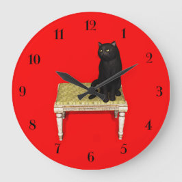 Black cat on the stool round clock große wanduhr