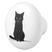 Black cat on white background door pull keramikknauf (Rechts)
