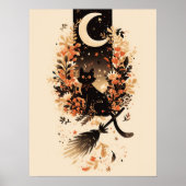Black Cat on Witch’s Broom Under the Moon Poster (Vorne)