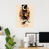 Black Cat on Witch’s Broom Under the Moon Poster (Heimbüro)