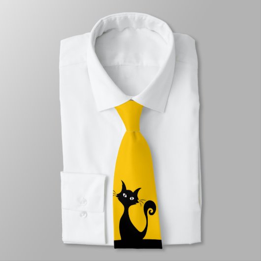 Black Cat on Yellow Sporty Men's Krawatte (Gebunden)