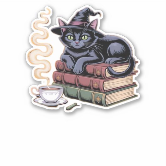 Black Cat on Zauberbücher Klassischer T - Shirt Aufkleber (Vorderseite)