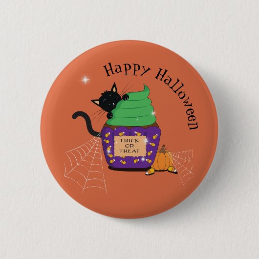 Black Cat Orange Halloween Button (Vorderseite)