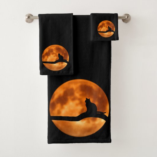 Black Cat Orange Moon Badhandtuch Set (Insitu)