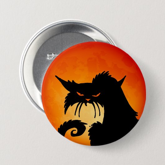 Black Cat Orange Moon Button (Vorne & Hinten)