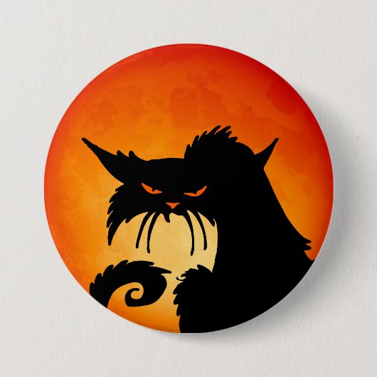 Black Cat Orange Moon Button (Vorderseite)
