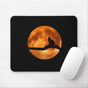 Black Cat Orange Moon Mousepad