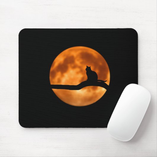 Black Cat Orange Moon Mousepad (Mit Mouse)