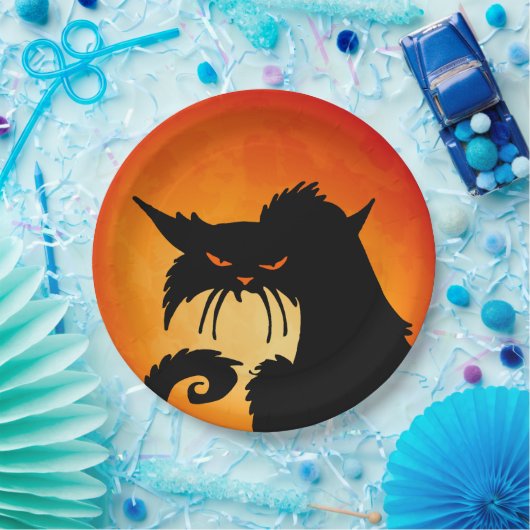 Black Cat Orange Moon Pappteller (Party)