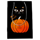 Black Cat Orange Pumpkin Trick oder Treat Hallowee Mittlere Geschenktüte (Vorderseite)
