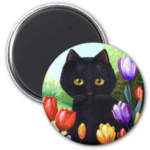 Black Cat Original Art Blume Frühjahr Magnet