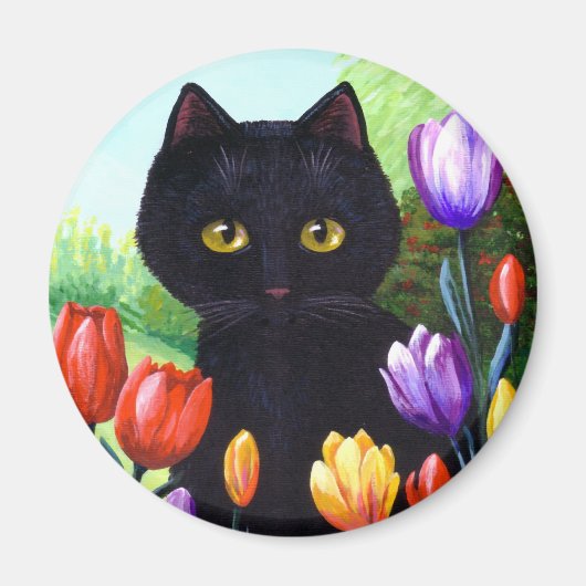 Black Cat Original Art Blume Frühjahr Magnet (Vorne)