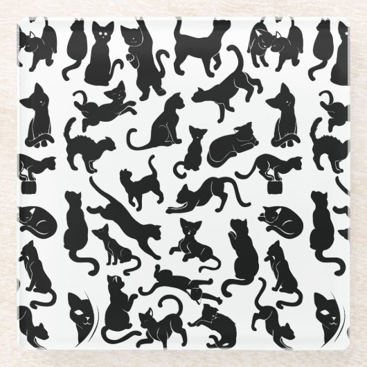 Black Cat Pattern Glasuntersetzer (Vorderseite)