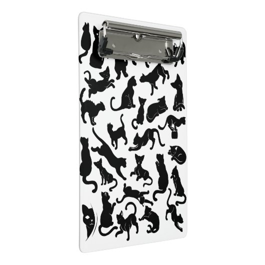Black Cat Pattern Mini Klemmbrett (Schrägansicht)