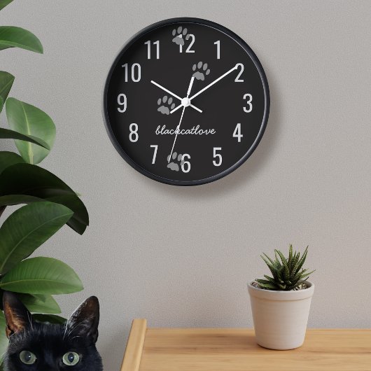 Black Cat Paw druckt Personalisierte Wall Clock Runde Wanduhr