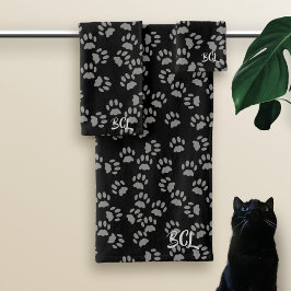 Black Cat Paw Mit Monogramm Bath Handtuch Set druc