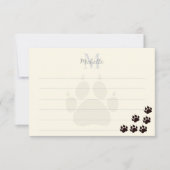 Black Cat Paw Prints Lined Monogram Cream Mitteilungskarte (Vorderseite)