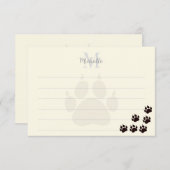 Black Cat Paw Prints Lined Monogram Cream Mitteilungskarte (Vorne/Hinten)