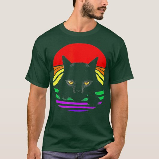 Black Cat Paws LGBT Bright Rainbow T-Shirt (Vorderseite)