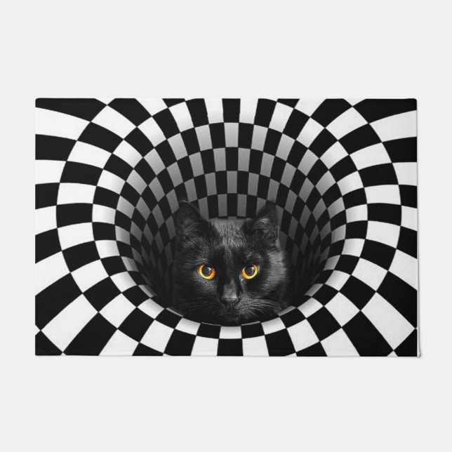 Black Cat Peeking 3D Doormat | Funny Cat Lover Gif Fußmatte (Vorderseite)