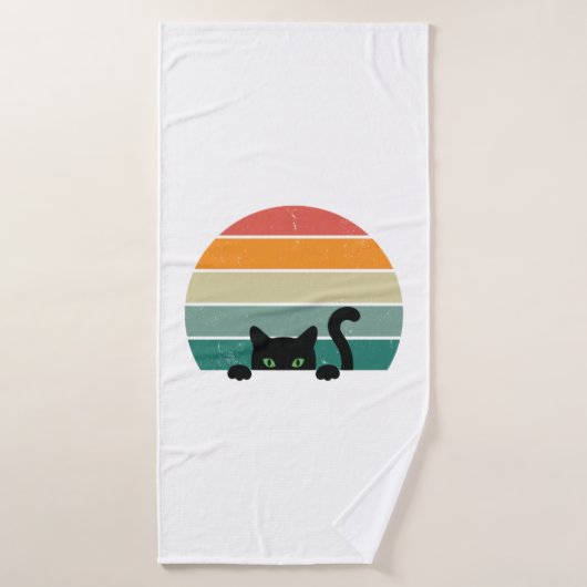 Black Cat Peeking Sunset Vintag 3 Badehandtuch (Badehandtuch)