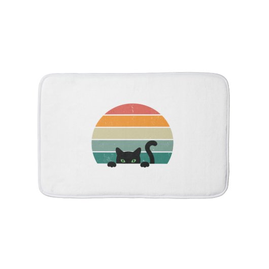 Black Cat Peeking Sunset Vintag 3 Badematte (Vorderseite)