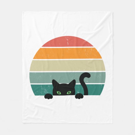 Black Cat Peeking Sunset Vintag 3 Fleecedecke (Vorderseite)
