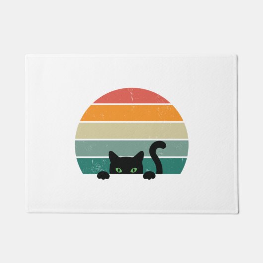 Black Cat Peeking Sunset Vintag 3 Fußmatte (Vorderseite)