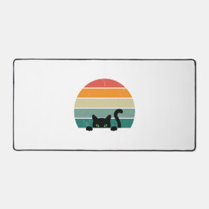 Black Cat Peeking Sunset Vintag 3 Schreibtischunterlage